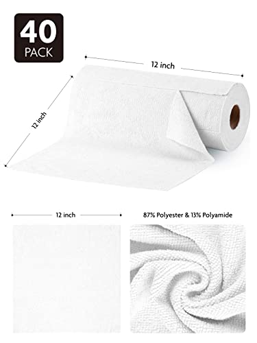 Fantasticlean Microfiber Cleaning Cloth Roll- 40 Sheets, 12" x 12" (White) - color: White, size: 40 pack