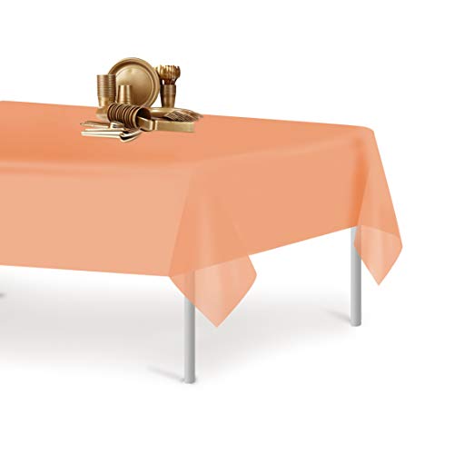 Peach 1 Pack Premium Disposable Plastic Tablecloth 54 Inch. x 108 Inch. Rectangle Table Cover - color: Peach, size: 108" x 54" (Rectangular)