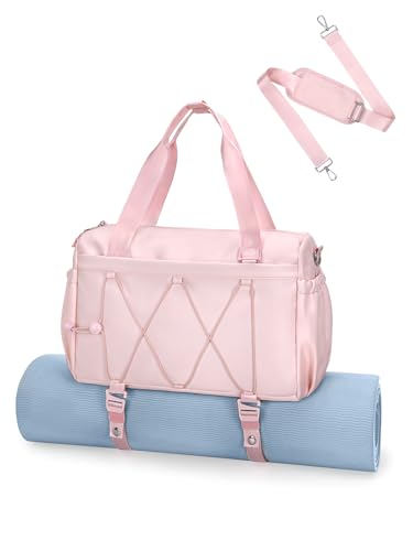 RHDZO Small Gym Bag for Women with Yoga Mat Holder and Wet Pocket, Pink | Mini Duffle Bag for Men, Yoga Bags with Barbell Pad Holder, Water Bottle Holder, Sports Travel Workout Dance, Luggage Strap - color: Pink