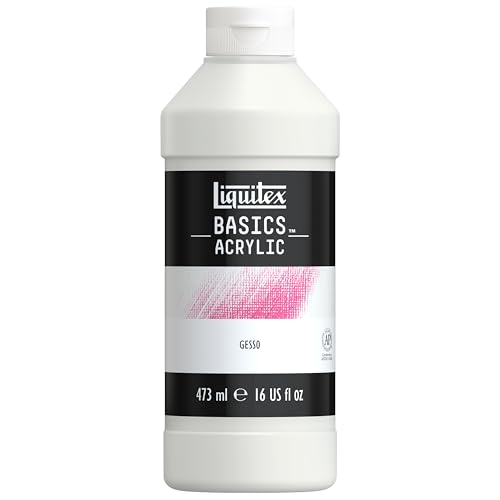 Liquitex Basics Gesso Surface Prep Medium, 473ml (16-oz) Bottle, White | Matte white, opaque finish. Creates the ideal absorbency, stiffness and adhesion for paint. - style: 16-oz