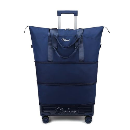 Expandable Rolling Travel Bag with Removable Wheels & Handle, Large Capacity Wheeled Duffle Tote, Foldable Carry On Luggage for Women, Lightweight Weekender Overnight Bag (DarkBlue) - color: DarkBlue