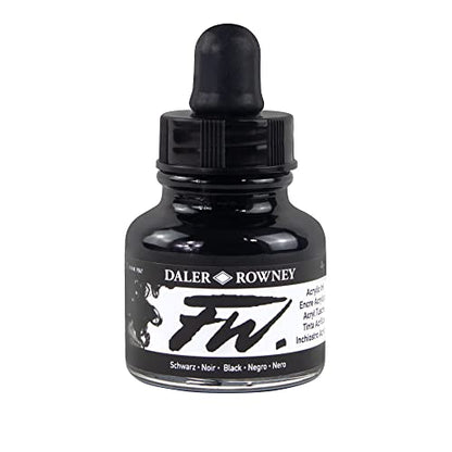 Daler-Rowney FW Acrylic Ink Bottle Black - Versatile Acrylic Drawing Ink for Artists and Students - Permanent - color: Black (India)