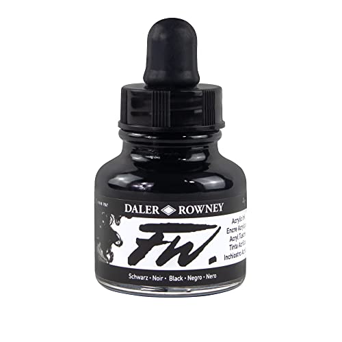 Daler-Rowney FW Acrylic Ink Bottle Black - Versatile Acrylic Drawing Ink for Artists and Students - Permanent - color: Black (India)
