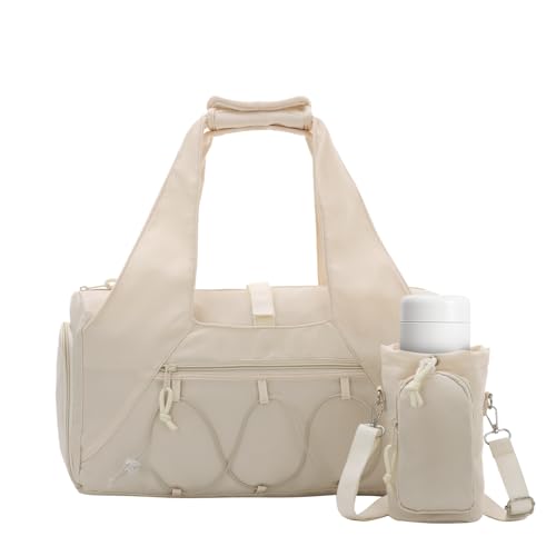 Oweisong Gym Bag for Women Sports Duffel Bag Lightweight Yoga Tote Travel Carry On Handbag with Shoes Compartment - color: Begie