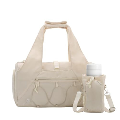 Oweisong Gym Bag for Women Sports Duffel Bag Lightweight Yoga Tote Travel Carry On Handbag with Shoes Compartment - color: Begie