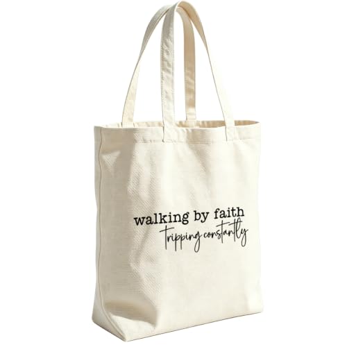 VICBOU Christian Canvas Tote Bag for Women Girls Birthday,Shoulder Bag with Pocket for Grocery Shopping Beach - color: Faith