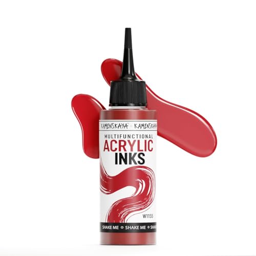 KAMENSKAYA Acrylic Inks for Artists - Cool Red Acrylic Ink, 3.38 Fl Oz (100 ml) | Highly Concentrated, Multifunctional Liquid Acrylic Paint - color: Cool Red