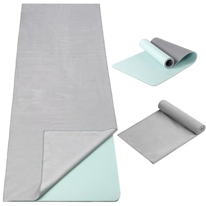 Woanger 2 Pack Hot Yoga Mat Thick 12mm and Towel Non Slip 72" x 26.5" Extra Large Absorbent Microfiber with Nylon Strap for Pilates Exercise Fitness Workout
