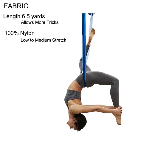 F.Life Aerial Yoga Hammock 6.5 yards Premium Aerial Sling Silk Fabric Yoga Swing for Antigravity Inversion Include Daisy Chain,Carabiner and Pose Guide - color: Blue Omber