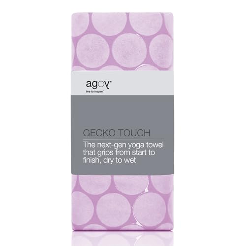 agoy Gecko Touch - 차세대 극세사 요가 타월 - 양면 실리콘 미끄럼 방지 그립 - 핫 요가에 이상적 - 흡수성이 뛰어나고 세척하기 쉽고 여행 친화적 - 30% 재활용 소재 - 웻 백 무료 - color: Purple Rain