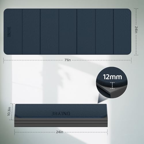 Foldable Yoga Mat (12mm) Exercise Mats for Home Workout,Comfortable and Durable,Thick-Portable Folding Mat,Non Slip,Pilates Mat Thick,Outdoor Use,Meditation,Travel,Camping（71"x24" x0.47"） - color: Dark gray + Light gray