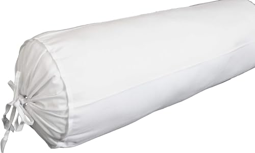 Saffron HANDICRAFTS Cotton 240TC - Bolster Cover Full Round Removable Cover for Neck Roll, Leg Rest,Yoga Practice, Meditation, Bed Sofa Couch (White, 6"x16" (15 cm x 40 cm)) - color: White, size: 6" x 16"