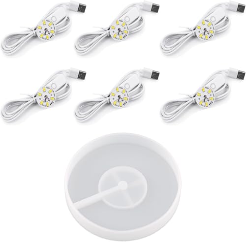 Actvty Round Display Base Silicone Mold with 6Pcs Led Light for Resin Casting, USB Powered for Lamp Resin Molds DIY Epoxy Craft Luminous Lamp Base Home Decorations - color: lamp base mold + 6 light sets