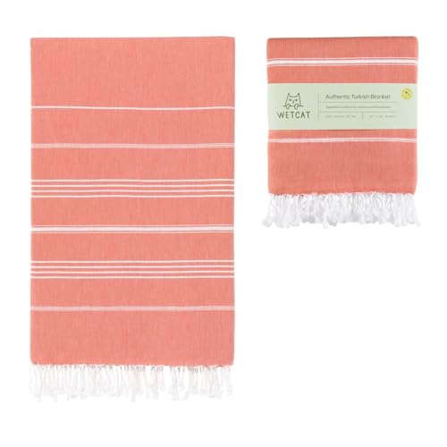 WETCAT Turkish Beach Blanket Sandproof (82"x82") 100% Turkish Cotton, Made in Turkey - Sand Free, Ultra Soft, Extra Large Throw for Picnic – Dark Coral - color: Dark Coral, size: XL Beach Blanket (82" x 82")