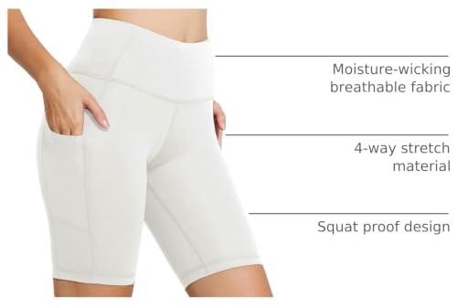 baleaf Women's High Waist Biker Shorts with 3 Pockets - color: White-classic, size: X-Small