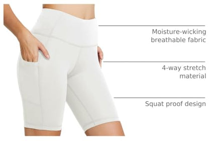 baleaf Women's High Waist Biker Shorts with 3 Pockets - color: White-classic, size: X-Small