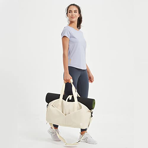 Ceneda 20" Gym Bag for Women with Wet Pocket & Shoe Compartment, Lightweight Duffel Waterproof Carry On Duffle for Travel, Yoga, Overnight (Ivory) - color: Ivory