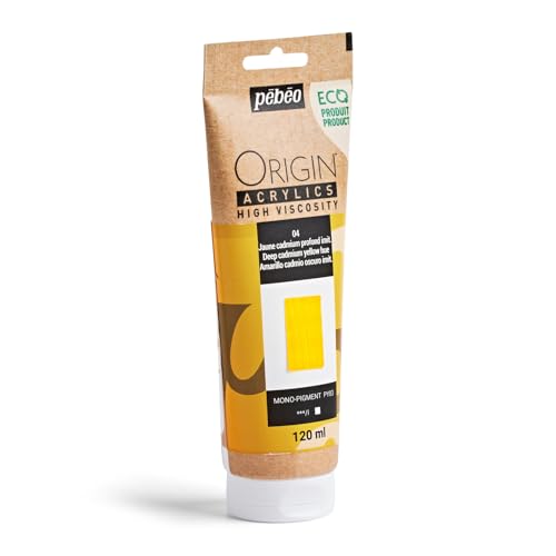 PEBEO Origin Acrylics 120ml Matte Acrylic Paint, Deep Cadmium Yellow Hue | Deep golden yellow — dense matte acrylic, 100% recycled binder, intense lightfast color, made in France, FSC paper eco-tube - color: Deep Cadmium Yellow Hue