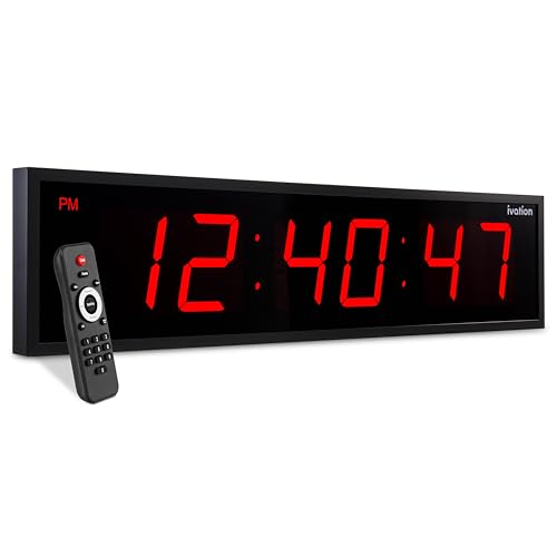 Ivation Oversized Digital Wall Clock with Large LED Display & Timer, 48" | Multi-function with Timer, Stopwatch, Alarms, Temp & Date, Aluminum frame, 6 Brightness levels, Time memory, Remote | Red - color: Red, size: 48" Inch