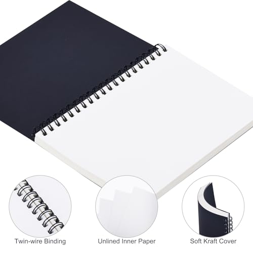 EOOUT 2 Pack Blank Spiral Notebooks B6 Sketchbooks, 140 Pages / 70 Sheets, Unlined Journals 5 x 7in 100GSM for Drawing, Art, Students, Office (Black) - color: Black