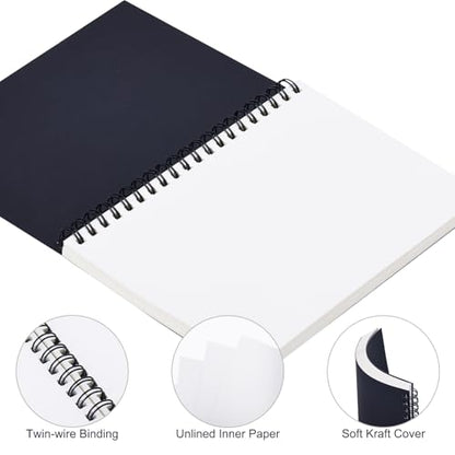 EOOUT 2 Pack Blank Spiral Notebooks B6 Sketchbooks, 140 Pages / 70 Sheets, Unlined Journals 5 x 7in 100GSM for Drawing, Art, Students, Office (Black) - color: Black