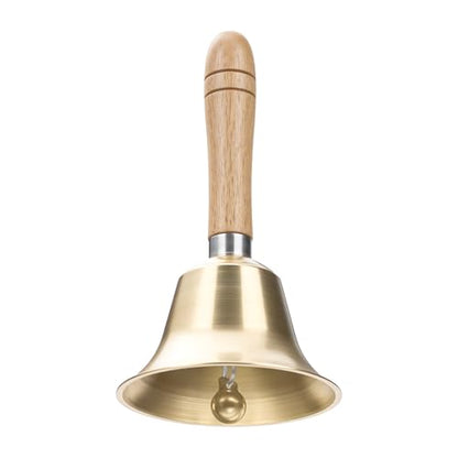 Flezoo 4.33inch Brass Super Loud Hand Bell for Dinner Wedding Office | Clear Loud Brass Tone, Rustproof Solid Build, Comfort Grip, For Elderly Wedding Office Training, Multi-Purpose Call Bell - size: Large
