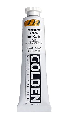 GOLDEN Heavy Body Acrylics, Transparent Yellow Iron Oxide, 2 fl. oz. Tube | Artist grade acrylic paint with rich pigment load and a thick body that retains texture and toolmarks.
