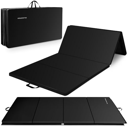 BalanceFrom 10x4 Feet 4-Panel Folding Gymnastics Mat – 2-Inch Thick Pad with Vinyl Surface and Carrying Handles for Tumbling, Yoga, Pilates, Home Workouts, and Martial Arts - color: Black