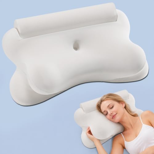 Sweetcrispy Cervical Pillow for Neck Pain, Ergonomic Contour Memory Foam Pillow with Detachable Roll Support, Cooling Breathable Cover for Side Back Stomach Sleepers, White - color: White-1, size: Queen