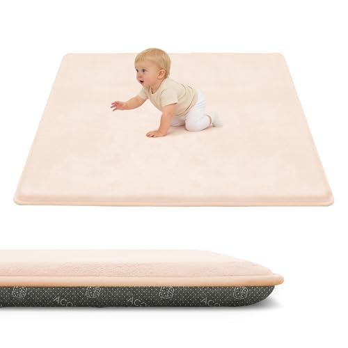 ACOMOPACK 1.3" Thick Baby Play Mat for Floor 50x50"-Memory Foam Water-Repellent Playpen Mat for Tummy Time,Non-Slip Soft Velvet Nursery Rug for Kids,Toddlers,Infants Crawling（Blush） - color: Blush, size: 50"×50"