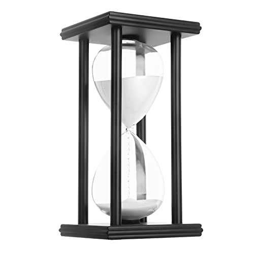Hourglass Sand Timer,Black Wooden 30/45/60 Minute Sandglass Timer for Home,Desktop,Classroom Kitchen Restaurant Office Living Room Decor (30 Min, White Sand) - color: White, size: 30 min
