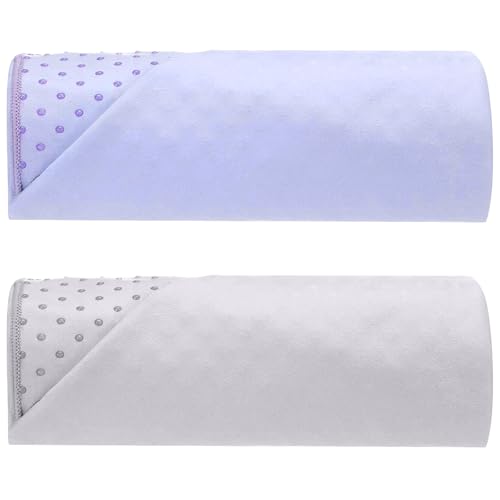 Peryiter 2pack 72 x 24'' Hot Yoga Towel Pack with Grip Dot, Sticky Fiber Mat Towel Non Slip for Hot Yoga, Absorbent Microfiber Sweat Anti-Slip Cover for Pilates Exercise Fitness Workout (Purple,Blue)