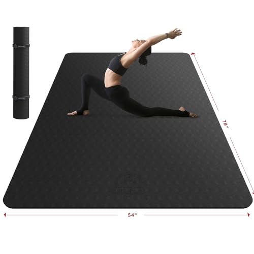 HAPBEAR Extra Large Yoga Mat - 72"x48"x6mm (1/4 inch), Non-Slip, Durable, Thick Wide Exercise Mat for Home Workouts, Yoga, Pilates, Stretching and Cardio Workouts - color: 78"x54"- Black, size: 6MM