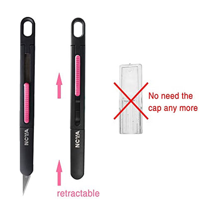 Nova Precision Craft & Hobby Knife, Premium Safety Cutter for Trimming, Vinyl Weeding and Art, Innovative Flat Design for a Better Use, Retractable #11 Fine Point Blade, Super Slim and Safe (Pink) - color: Pink