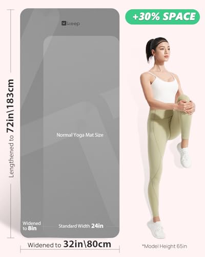 KEEP Extra Wide Yoga Mat, 7mm Thick 72" x 32" Exercise Mat | 7mm thick Extra wide yoga mat with carry strap for home workout, yoga, exercise and Pilates - color: Classic Grey