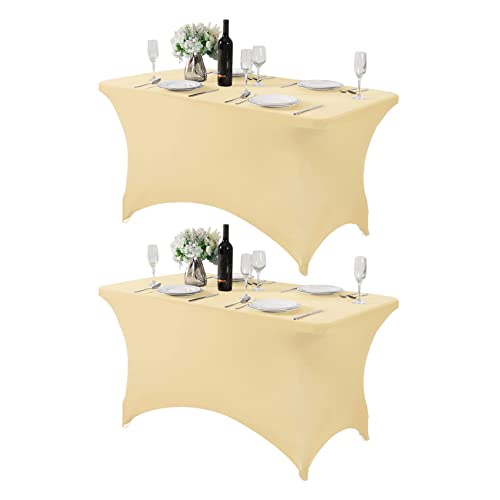 2Pack Spandex Table Cover for 4FT or 6ft or 8ft Table Universal Fitted Stretch Tablecloth for Party, Banquet, Wedding and Events-Champagne - color: Champagne, size: 4 Feet - 2 Pack