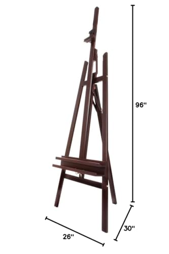 SoHo Urban Artist Wooden A-Frame Lyre Easel Mahogany - Classic Paint Tray, Drafting Table & Table Easel, 96" High, Supports 53" Canvases, Forward Tilt, Folds Flat, Includes Videos