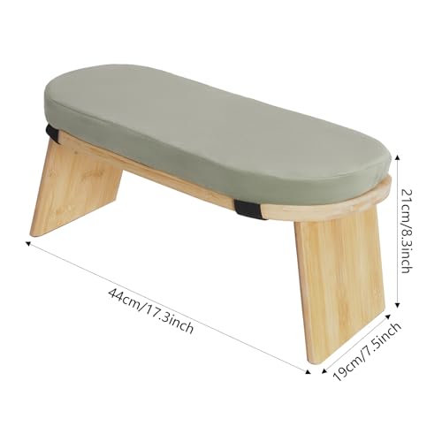 Meditation Prayer Bench, Portable Foldable & 5° Ergonomic Tilt Kneeling Meditation Yoga Stool with Cushion & Carry Bag for Home/Studio/Gym, Bamboo & Velvet Kneeling Stools (Green) - color: Green