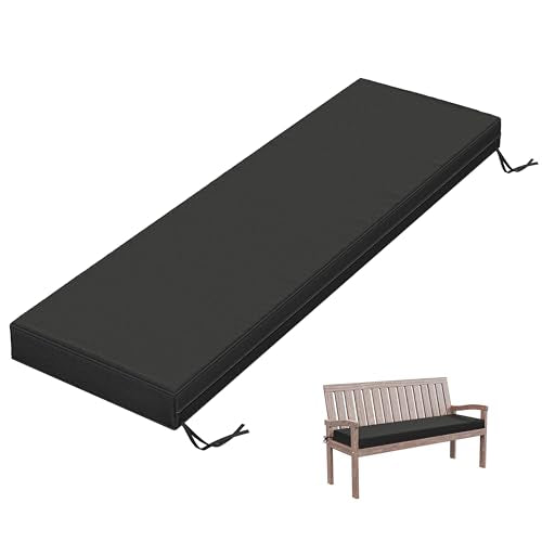 Outdoor Bench Cushion 60 X 18 X 3.5 Inch Thick Waterproof Patio Furniture Cushions, Patio Porch Swing Replacement Seat Pad with Tie Straps and Anti-Slip, for Backyard Garden, Black - color: Black, size: 60 x 18 x 3.5 in