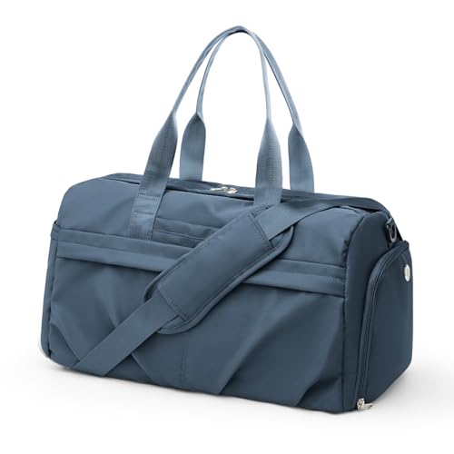 Gym Bag for Women with Shoe Compartment, Sport Travel Duffel Bag for Men | Waterproof Weekender Overnight Carry on Duffle Bag with Trolley Sleeve for Traveling, Yoga, Gym, Airplane -Dusty Blue - color: Dusty Blue