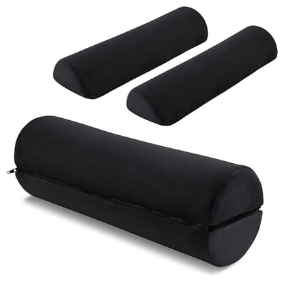 ROYALAY Neck Pillow for Sleeping Round Roll Pillow Including 2 Pack Half Moon Cervical Pillow, Foam Roll Pillow for Pain Reduce, Washable Bolster Pillow for Head Neck Back and Legs, Black - color: Black