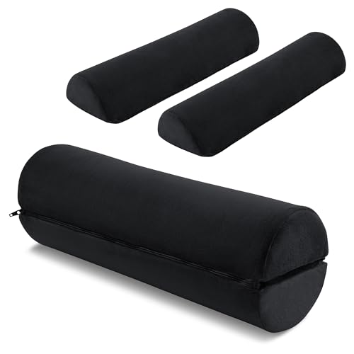 ROYALAY Neck Pillow for Sleeping Round Roll Pillow Including 2 Pack Half Moon Cervical Pillow, Foam Roll Pillow for Pain Reduce, Washable Bolster Pillow for Head Neck Back and Legs, Black - color: Black