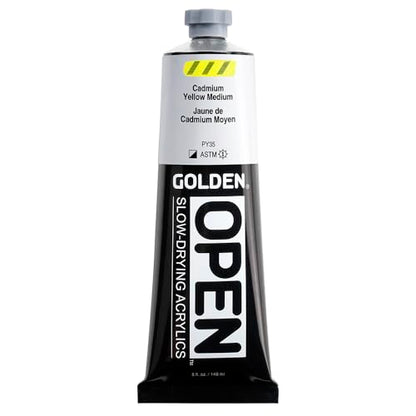 GOLDEN OPEN Slow-Drying Acrylics, Cadmium Yellow Medium, 5 fl oz. tube, Professional Acrylic Paint, Semi-Opaque - color: Cadmium Yellow Medium, size: 5 Fl Oz (Pack of 1)