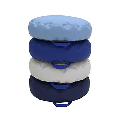 FDP SoftScape 15 inch Round Bean Floor Cushions with Handles Flexible Seating for Home, Daycare, Preschool, Classroom, Yoga and Meditation, 4 inch Height (4-Piece) - Navy/Powder Blue - color: Navy/Powder Blue