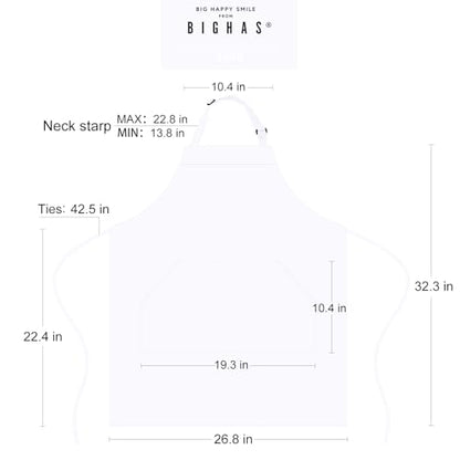 BIGHAS Adjustable Bib Apron with Long Ties for Women Men 18 Colors Chef Kitchen Cooking - color: White