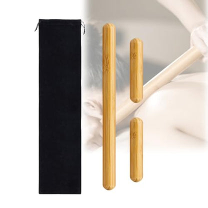 3PCS 100% Natural Solid Bamboo Massage Sticks,GuaSha Bamboo Massage Rollers for Back,Legs,Full Body,Deeply Deep Tissue Massage,Muscle Relax,Body Shaping,Portable Therapy Set(with Storage Bag)