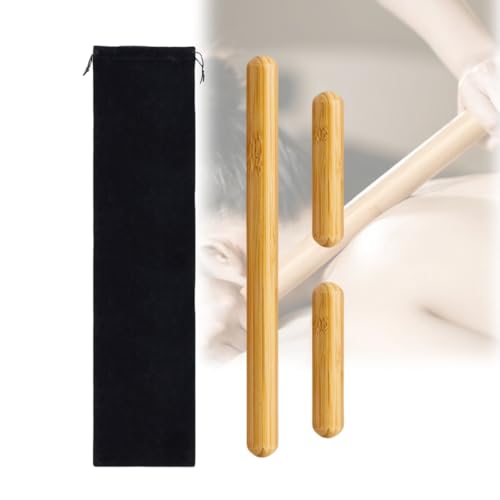 3PCS 100% Natural Solid Bamboo Massage Sticks,GuaSha Bamboo Massage Rollers for Back,Legs,Full Body,Deeply Deep Tissue Massage,Muscle Relax,Body Shaping,Portable Therapy Set(with Storage Bag)