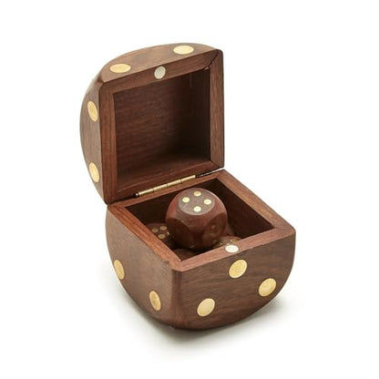 Two's Company Wood Crafted Dice Box with 6 Dice, Acacia Wood, 2.5-inches Square, Brown (Pack of 2) - size: Standard (Pack of 2)