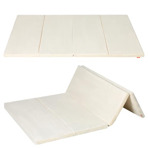 MeMoreCool Foldable Kids Floor Mattress, 6x4 FT Tatami Futon Mat, Beige | Thicken Foam Sleeping Crawling Pad for Children Play Area, Playroom Floor Play Mat - color: Corduroy Beige