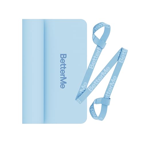 BetterMe Yoga Mat - Non-Slip Exercise Mat for Women - Cushioned Pilates Mat for Home Workouts, Stretching & Hot Yoga - Portable Fitness Mat with Strap - color: Serenity Blue